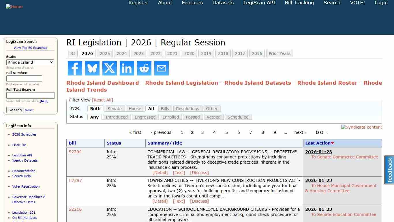 RI Legislation 2026 Regular Session LegiScan